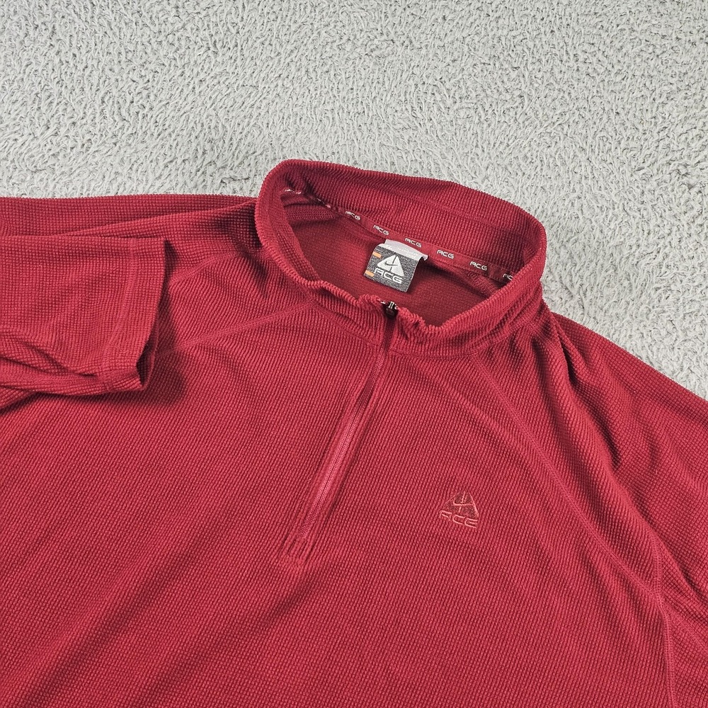 Nike ACG Pullover Mens XL Red 1/4 Zip Waffle Knit Long Sleeve Hiking Top